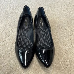 Cole Haan Grand.os narrow width black patent low wedge shoes